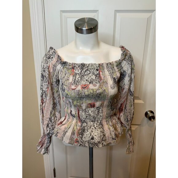 AllSaints Gray Paisley Crepe Off-The-Shoulder Makutu Top, Size 2 US | 6 UK NWT - Picture 2 of 6
